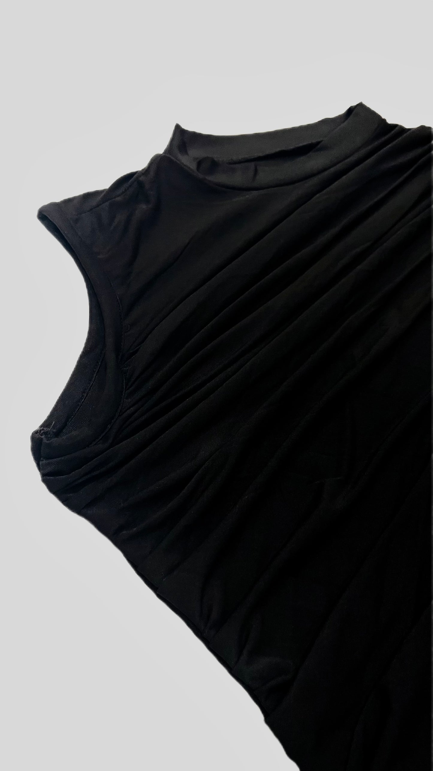 Black Mock Neck Draped Midi Dress