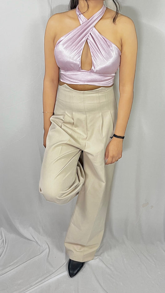 Pink halter neck padded top