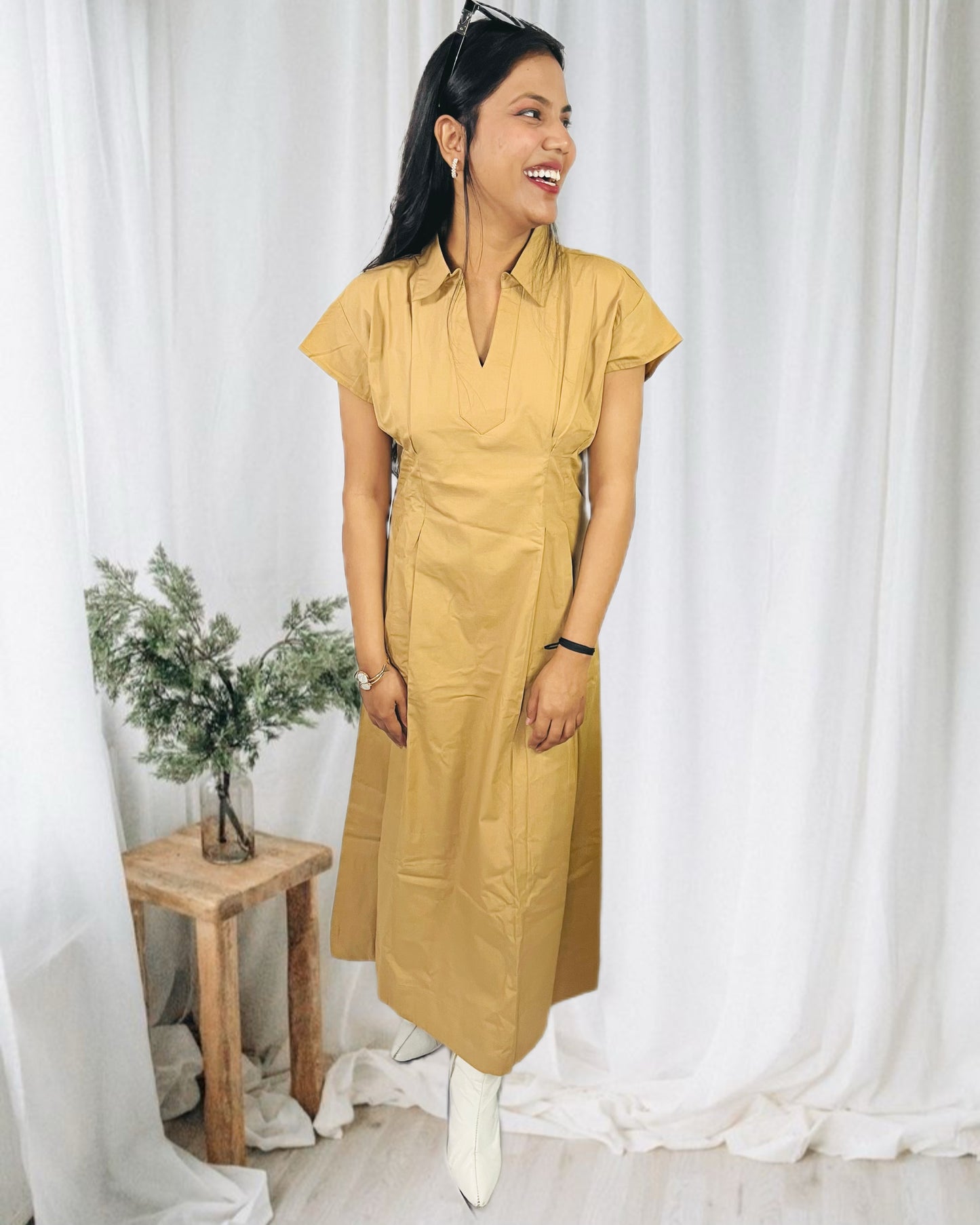 Khaki Cotton Maxi Dress