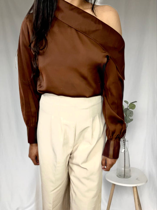 Brown One side off shoulder top